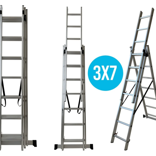 Buitinės trijų sekcijų kopėčios 7 laipteliai Buitinės trijų sekcijų kopėčios 7 laipteliai