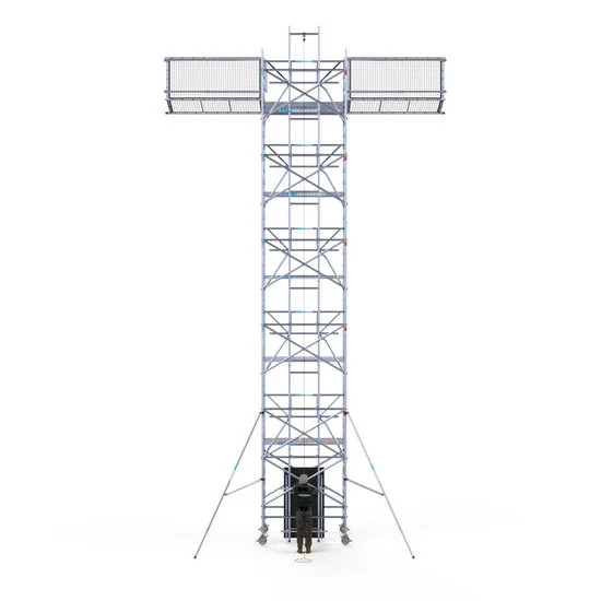 Aliumininiai pastoliai 135х305 12,2 m darbinis aukštis* su liftu saulės baterijoms ir „Safeguard“ stogo krašto apsaugos komplektas Aliumininiai pastoliai 135х305 12,2 m darbinis aukštis* su liftu saulės baterijoms ir „Safeguard“ stogo krašto apsaugos komplektas