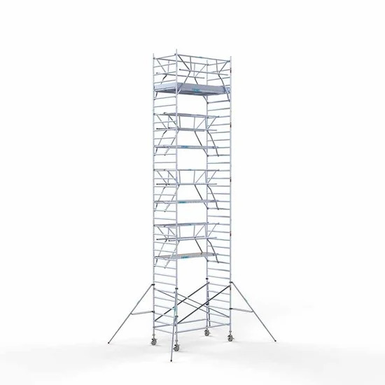 Аliumininiai pastoliai 135х250 11,2 m darbinis aukštis* su sulankstomomis apsaugomis iš 2 pusių