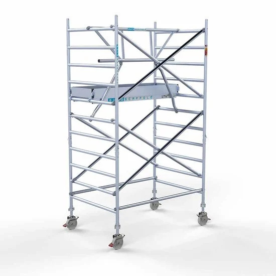 Aluminum scaffolding tower 135х190 4,2m working height* with carbon platform and guardrail on one side Aluminum scaffolding tower 135х190 4,2m working height* with carbon platform and guardrail on one side