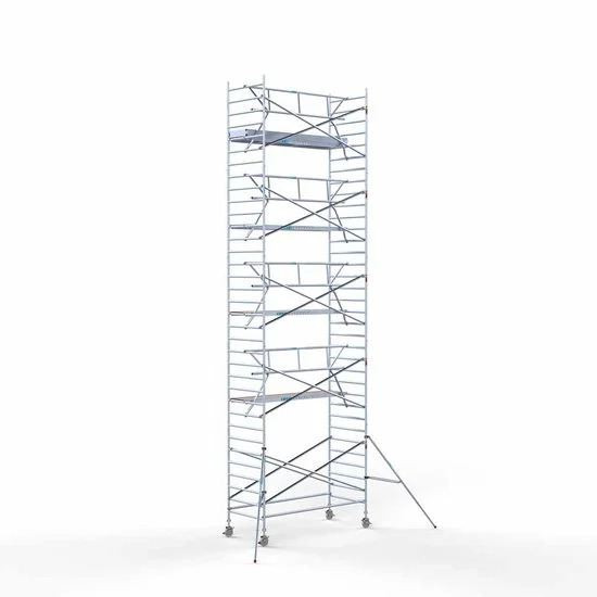 Aluminum scaffolding tower 135х305 11,2m working height* guardrail on one side Aluminum scaffolding tower 135х305 11,2m working height* guardrail on one side