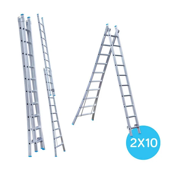 Dviejų sekcijų kopėčios 2x10 laiptelių Dviejų sekcijų kopėčios 2x10 laiptelių
