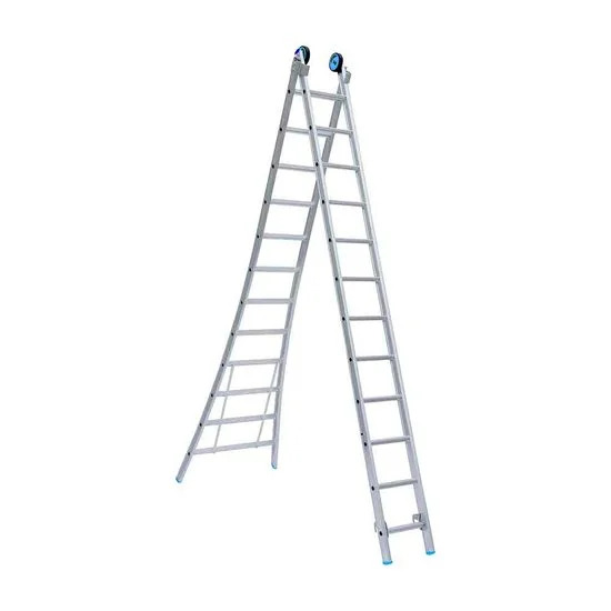Dviejų sekcijų kopėčios 2x12 + fasadiniai ratai Dviejų sekcijų kopėčios 2x12 + fasadiniai ratai