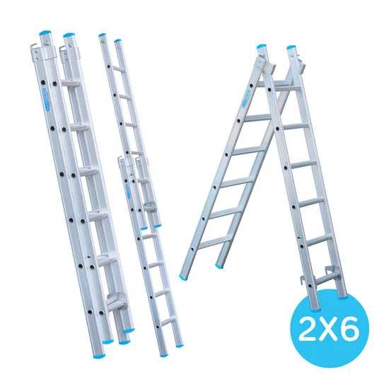 Dviejų sekcijų kopėčios 2x6 laipteliai Dviejų sekcijų kopėčios 2x6 laipteliai