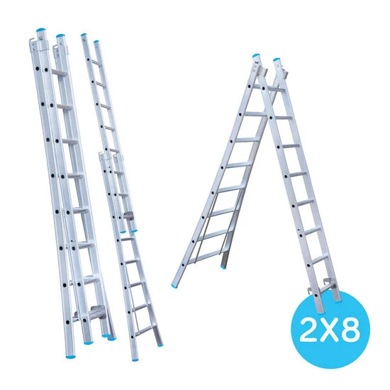 Dviejų sekcijų kopėčios 2x8 laipteliai Dviejų sekcijų kopėčios 2x8 laipteliai