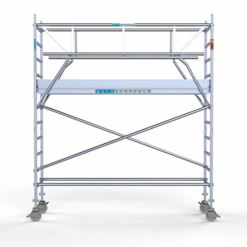 Аliumininiai pastoliai 75х305 4,2 m darbinis aukštis* anglies platforma su sulankstomomis apsaugomis iš 2 pusių