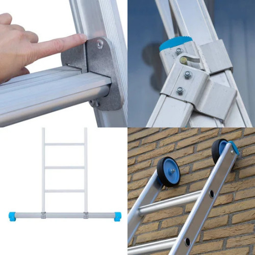 Trijų sekcijų kopėčios 3x12 + fasadiniai ratai